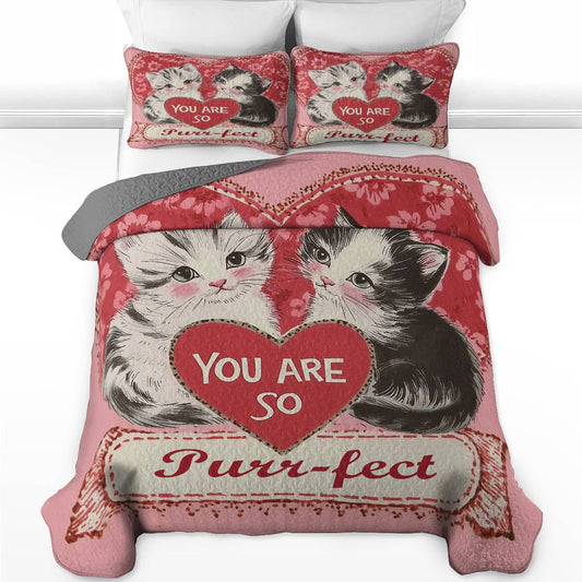 Ensemble de courtepointe toutes saisons Shineful 3 pièces - Purr-fect Love 