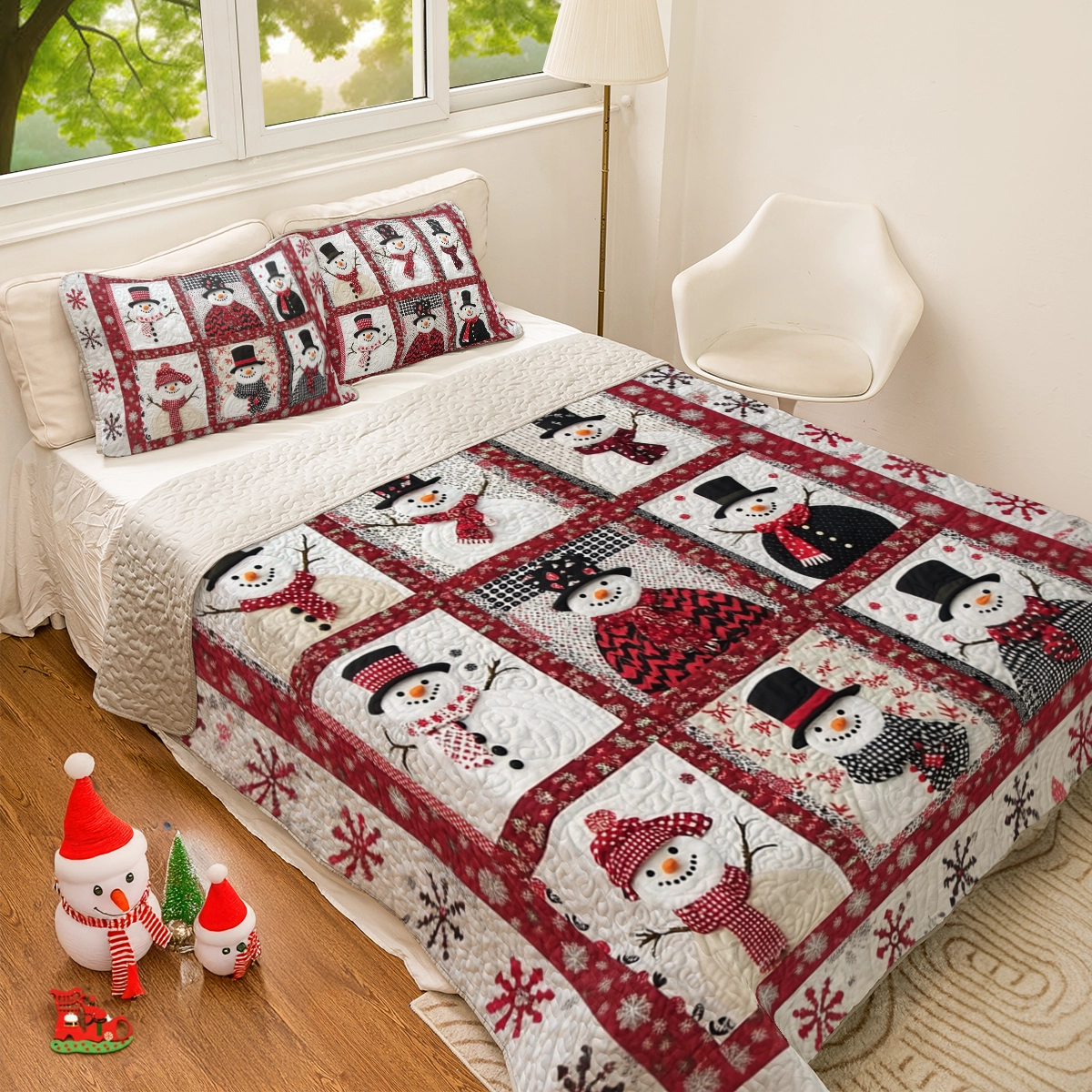 Shineful All Season Quilt 3-Piece Set Charming Snowman Friends