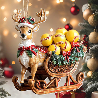 Shineful 2D Acrylic Ornament - Reindeer Softball Sleigh