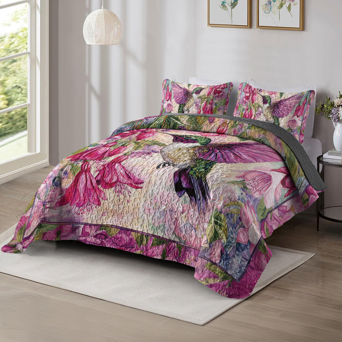 Shineful All Season Quilt 3-Piece Set Hummingbird Blossom