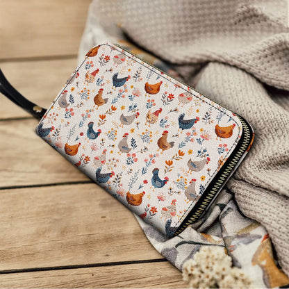 Shineful Leather Clutch Purse With Wristlet Strap Handle Chicken Flower