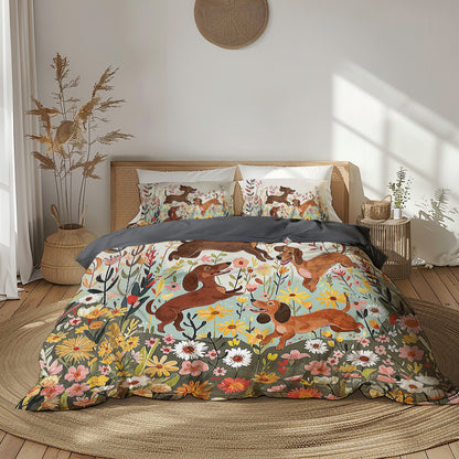 Shineful 3 Pieces Duvet Cover Set - Dachshund Floral