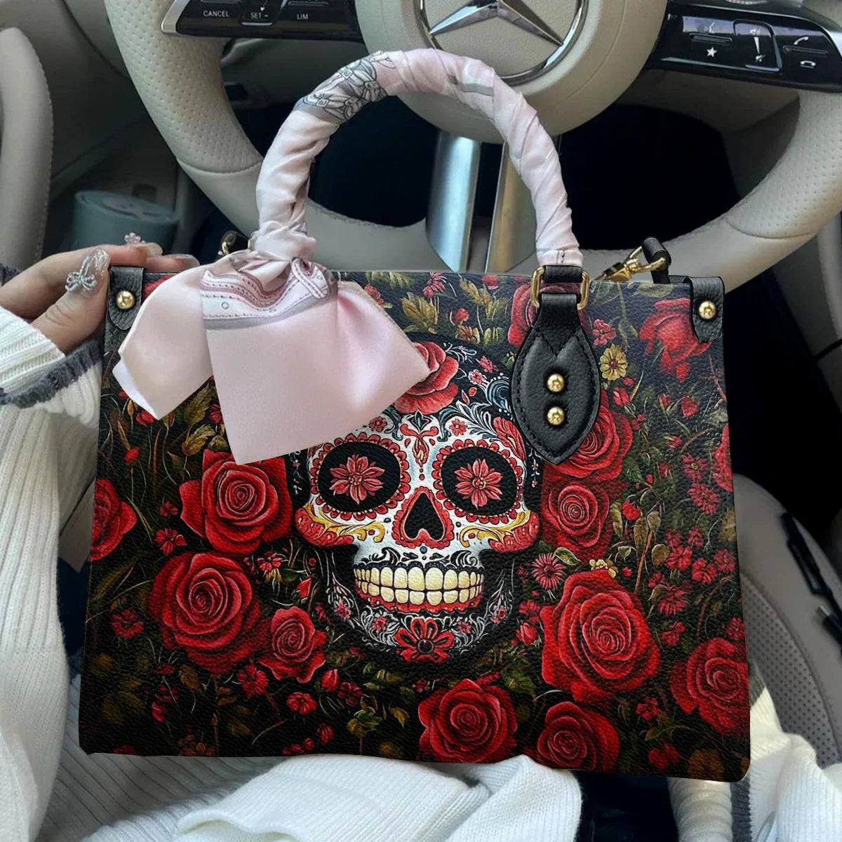 Shineful Leather Bag Roses & Sugar Skull Elegance