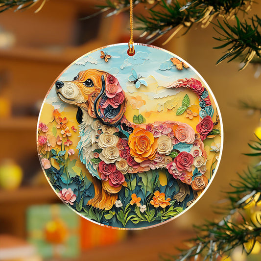 Shineful 2D Acrylic Ornament Dachshund Floral Charm