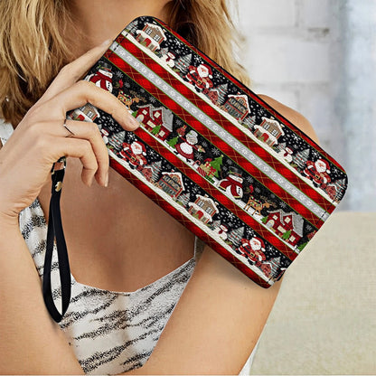 Shineful Leather Clutch Purse With Wristlet Strap Handle Santa’s Magical Christmas