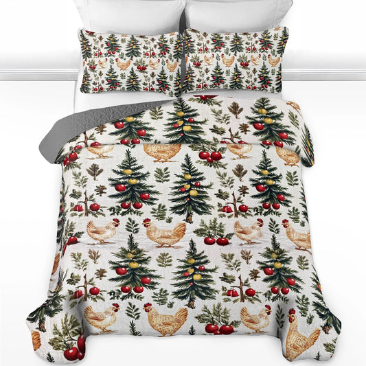 Ensemble de courtepointe toutes saisons Shineful 3 pièces Festive Rooster Dreams 