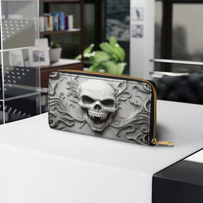 Shineful Leather Clutch Purse With Wristlet Strap Handle Skull Eternal Shadow