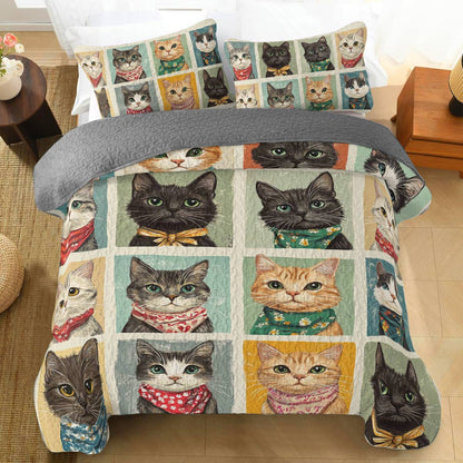 Shineful All Season Quilt 3-Piece Set Feline Faces