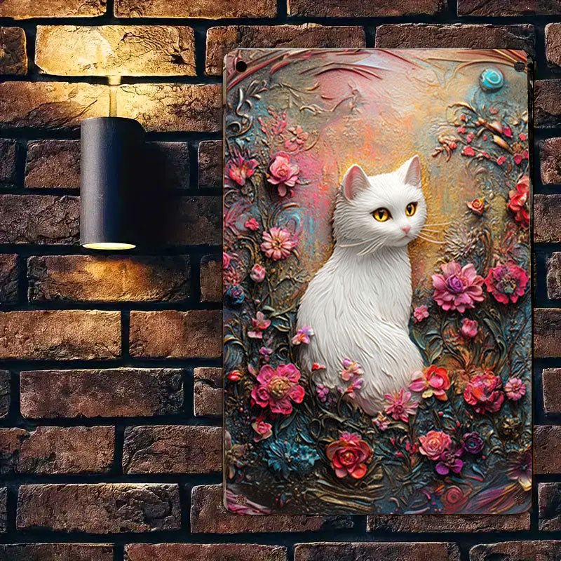 Shineful 2D Metal Sign Blooming Cat