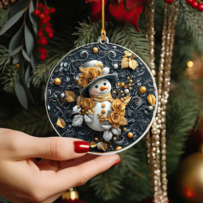 Glänzendes Acryl-Ornament Golden Frost Schneemann