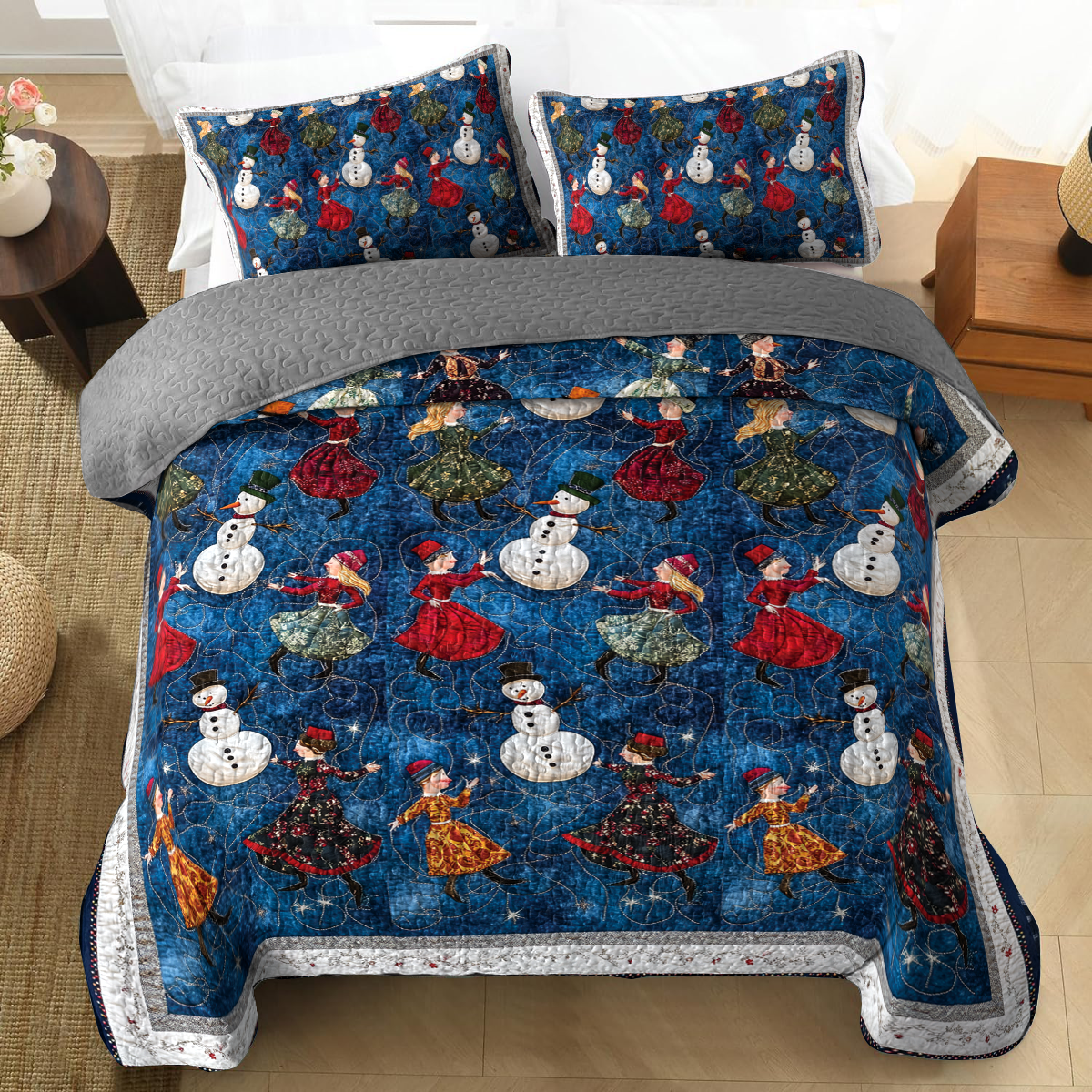 Shineful All Season Quilt 3-Piece Set - Snowman Festival Dance