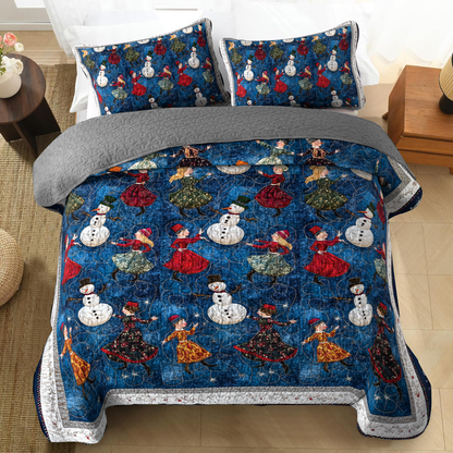 Shineful All Season Quilt 3-teiliges Set - Schneemann-Festival-Tanz