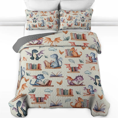 Shineful All Season Quilt 3-Piece Set Reading Dragons