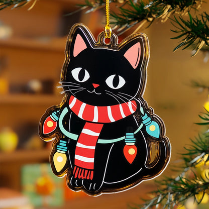 Glänzendes 2D-Ornament aus Acryl – Festliche Katze leuchtet