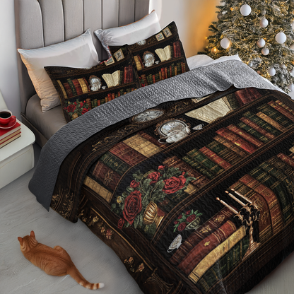 Shineful All Season Quilt 3-Piece Set Enchanted Vintage Bookshelf