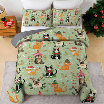 Shineful All Season Quilt 3-Piece Set Christmas Cats