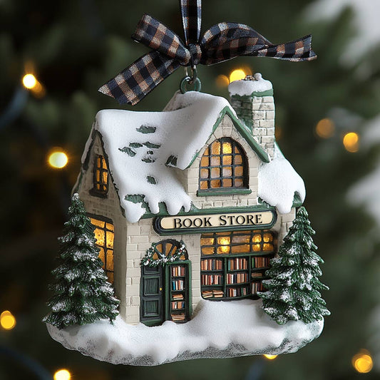 Shineful 2D Acrylic Ornament Snowy Bookstore Christmas