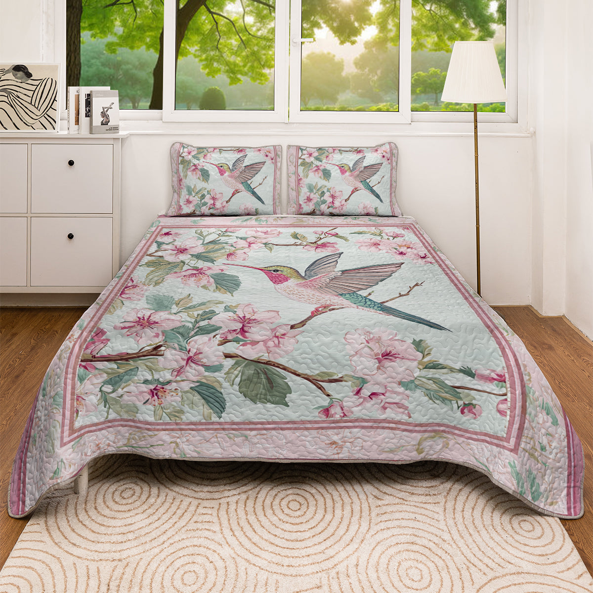 Shineful All Season Quilt 3-Piece Set Floral Spring Hummingbird