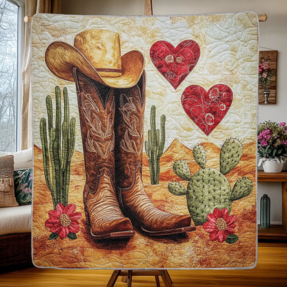 Shineful Flat Print Faux Quilt Blanket - Western Charm with Cowboy Boots and Cactus