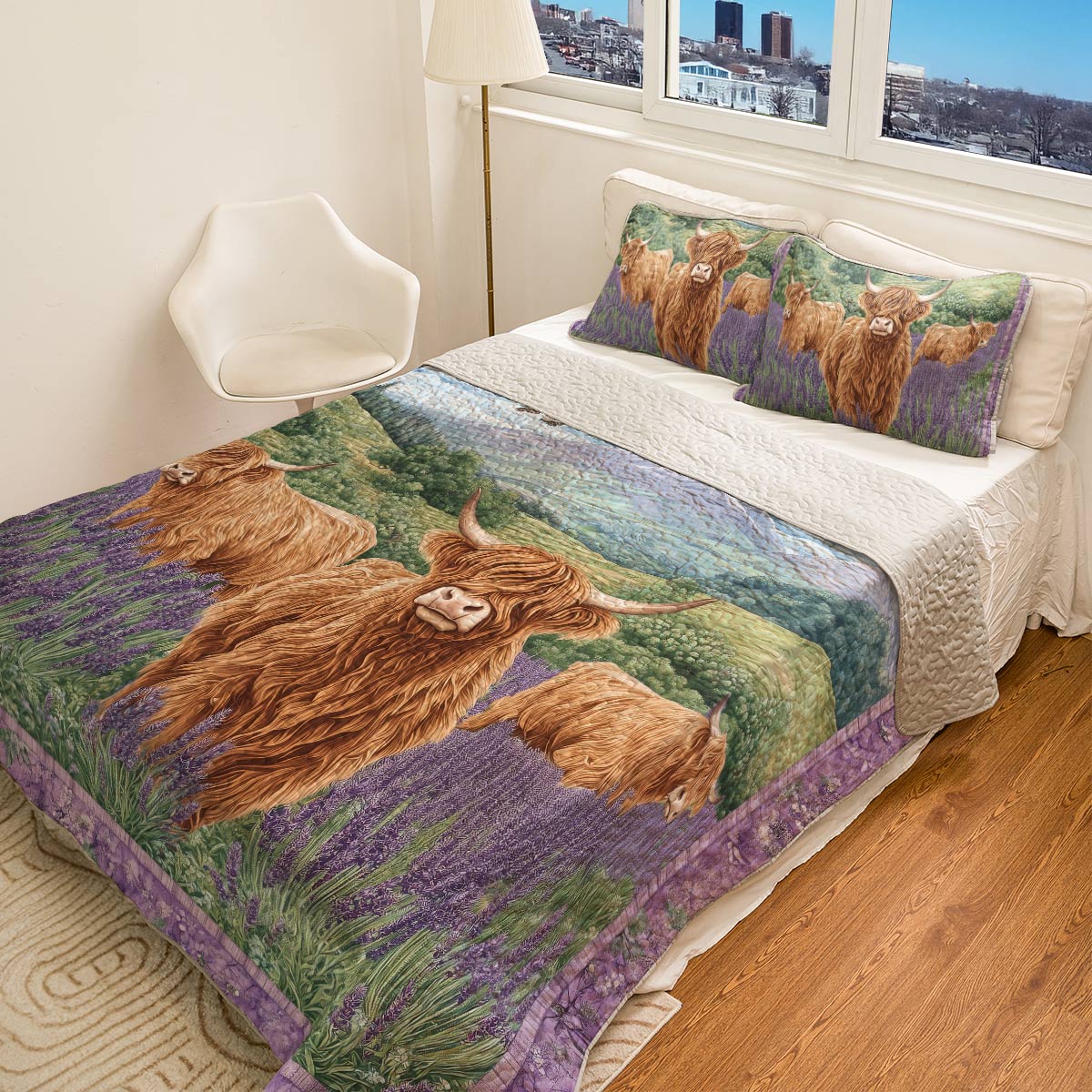 Shineful All Season Quilt 3-Piece Set - Highland Cows In Lavender Field