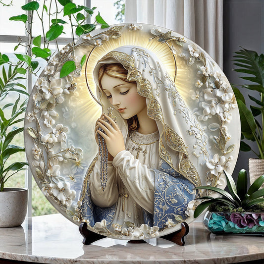 Shineful 2D Wooden Plaque, Hanging Decor, Door Sign - Blessed Virgin Mary Rosary