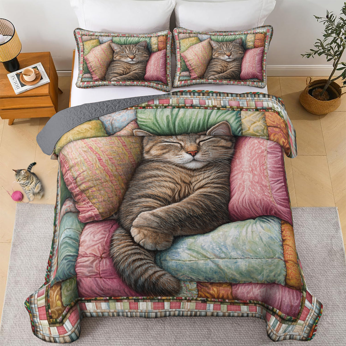 Ensemble de courtepointe toutes saisons Shineful 3 pièces Cozy Cat Dreams