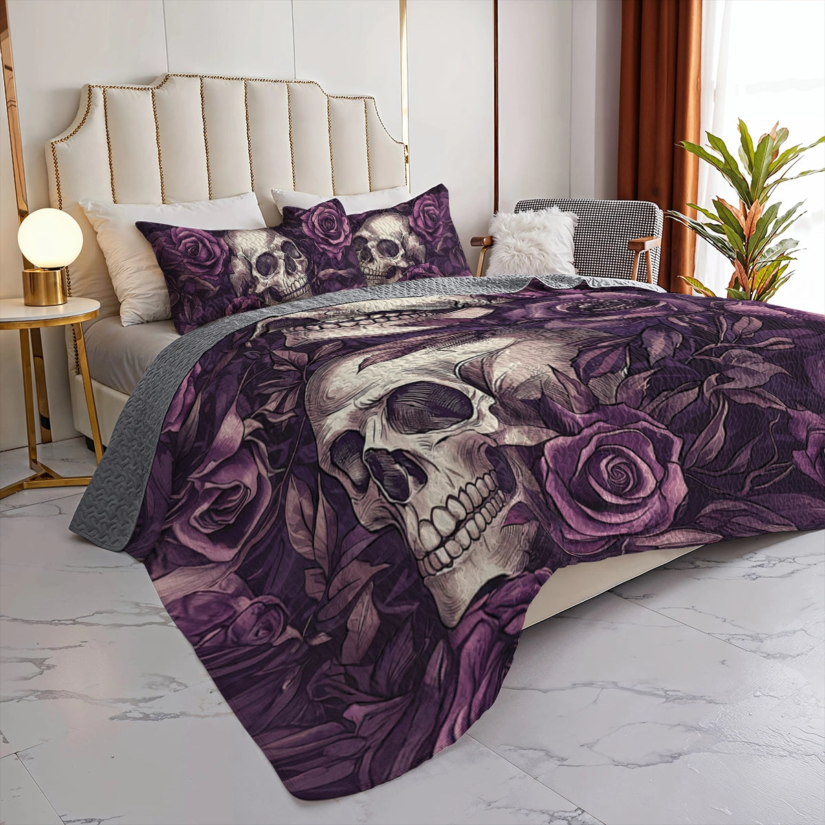 Shineful All Season Quilt 3-Piece Set - Romance Skull Gothic Bloom