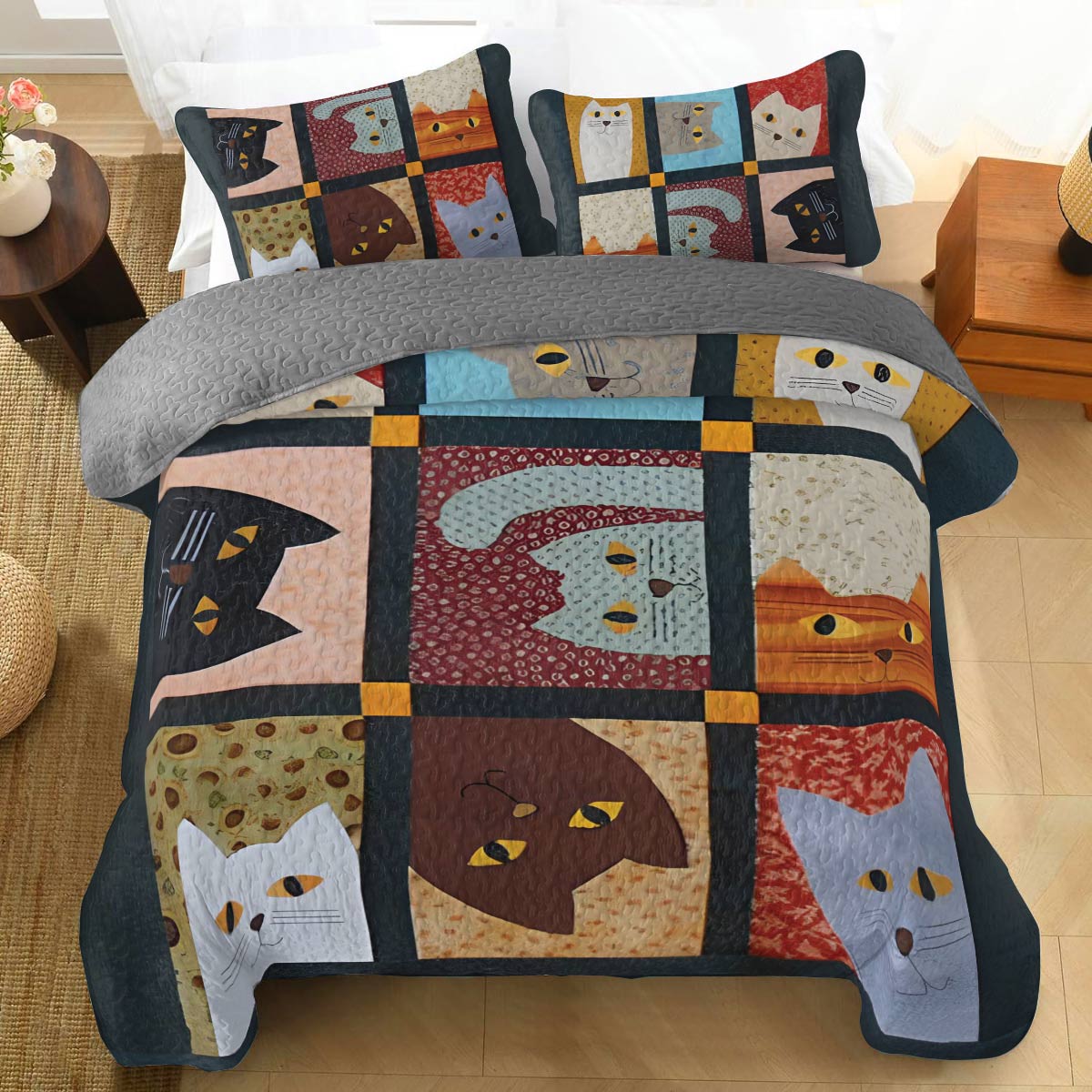 Shineful All Season Quilt 3-Piece Set Feline Fun