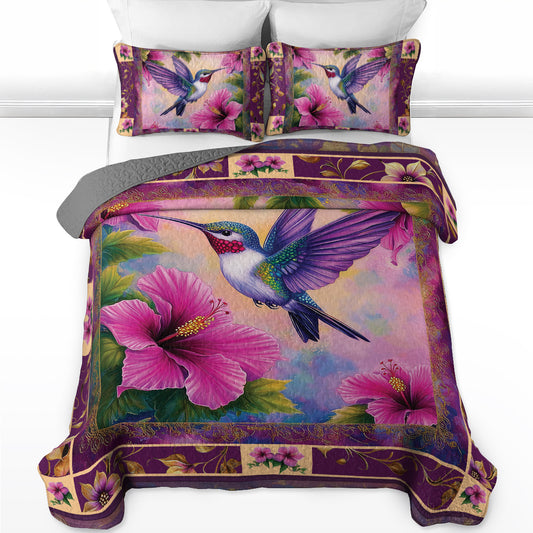 Shineful All Season Quilt 3-Piece Set - Enchanted Flight: Hummingbird and Hibiscus