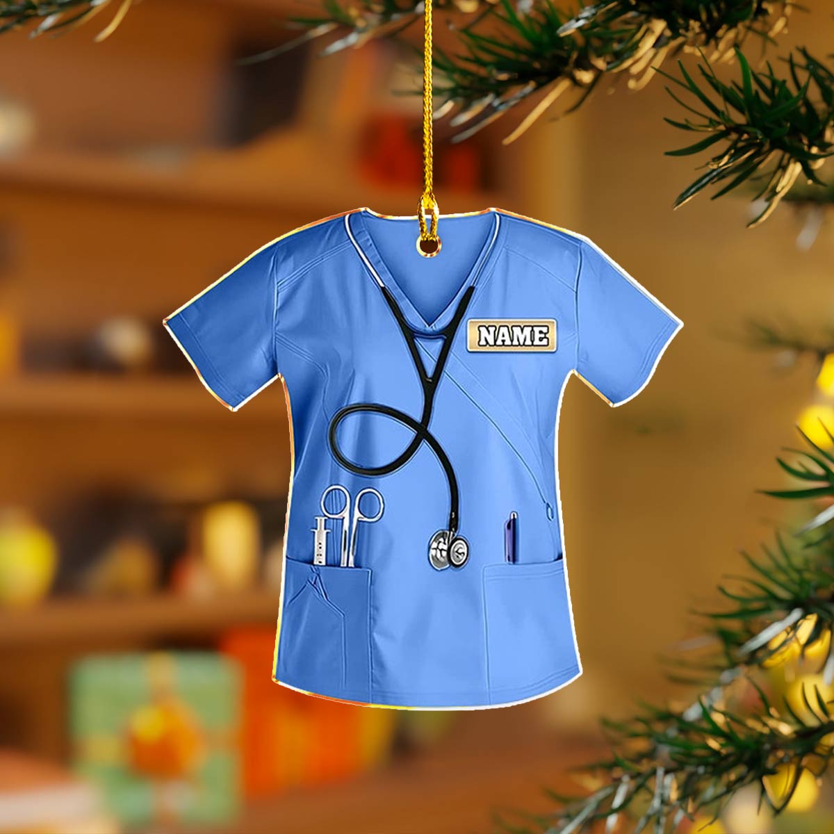 Glänzendes 2D Acryl Ornament Personalisierte Krankenschwester Scrub 