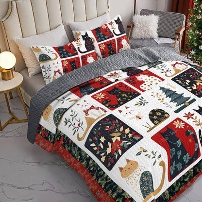 Shineful All Season Quilt 3-Piece Set Charming Christmas Cats