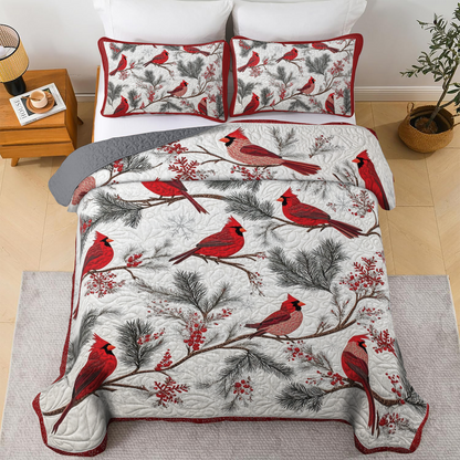 Shineful All Season Quilt 3-Piece Set - Festive Feathered Bliss