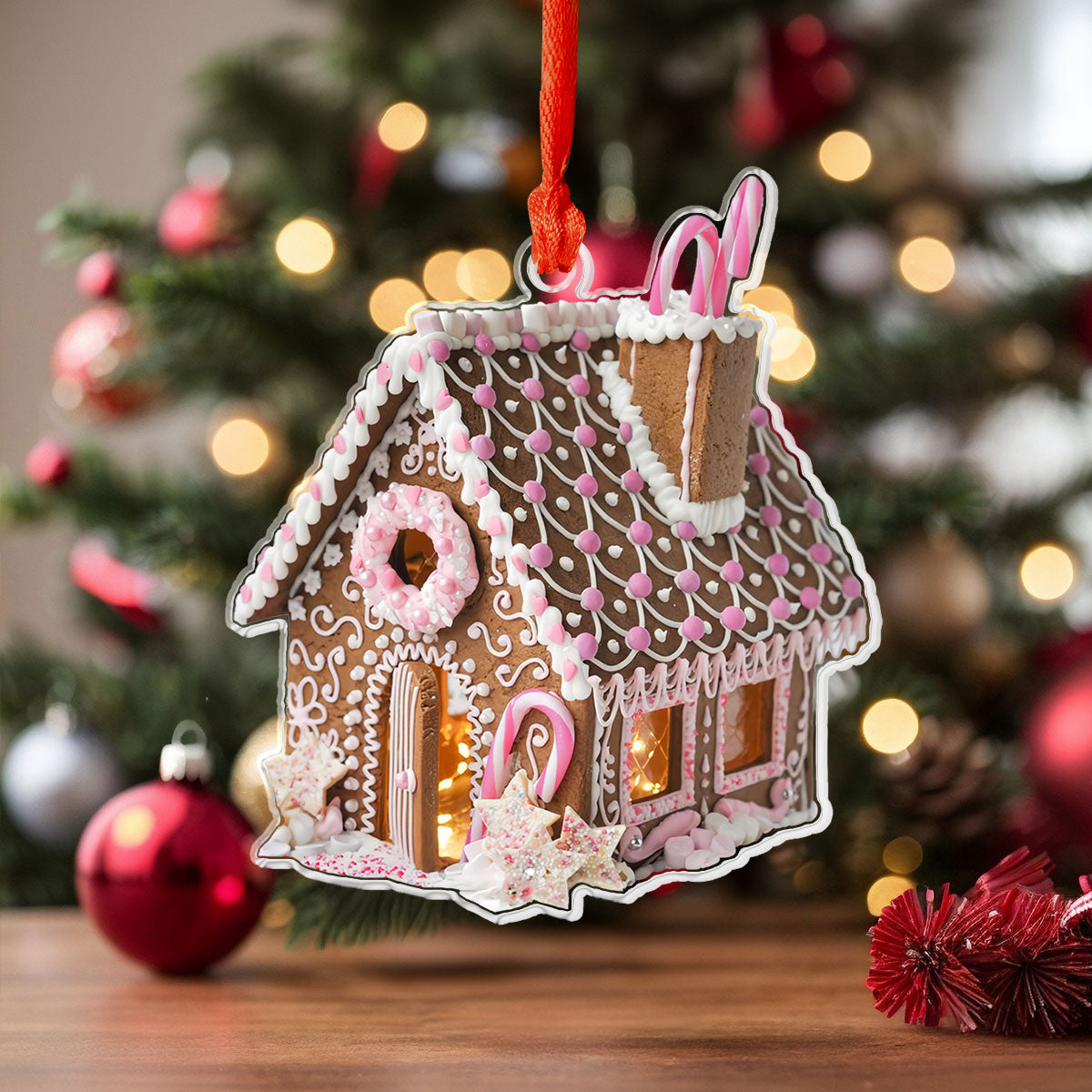 Glänzendes 2D Acryl Ornament Pink Sweet House