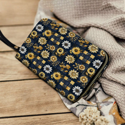 Shineful Leather Clutch Purse With Wristlet Strap Handle Inelegance Sunflowers