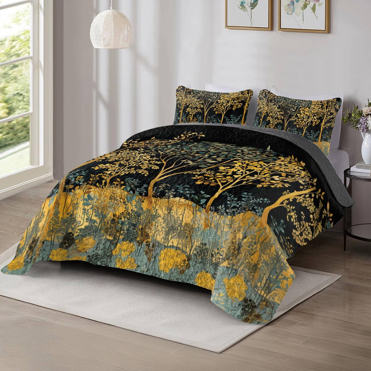 Shineful All Season Quilt 3-Piece Set Golden Forest