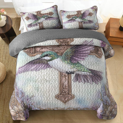 Shineful All Season Quilt 3-Piece Set Hummingbird Cross