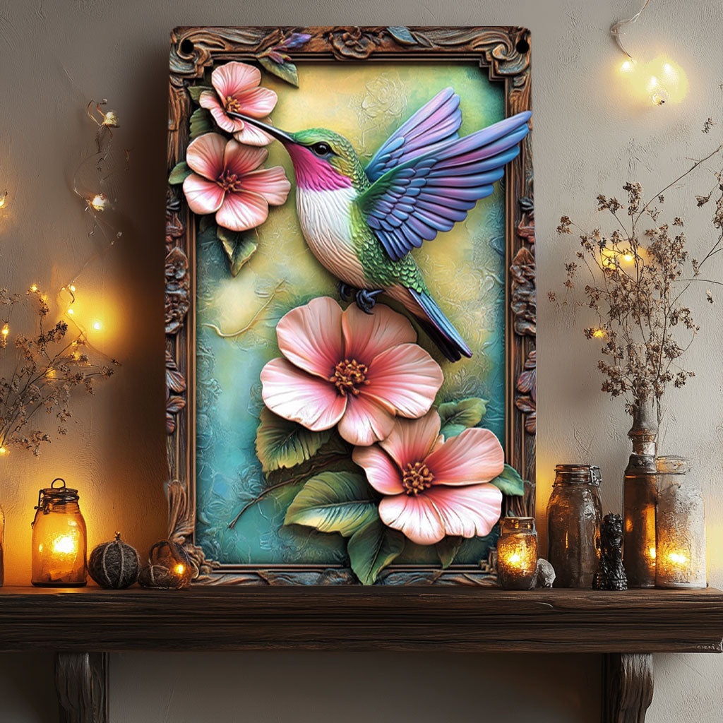 Shineful 2D Metal Sign Hummingbird Blossom