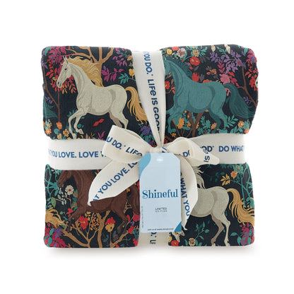 Shineful Fleece Blanket Horse Flower