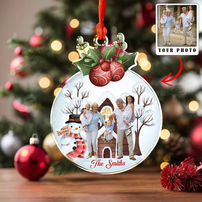 Glänzendes Acrylornament Benutzerdefiniertes Foto Winter Wonderland Familie