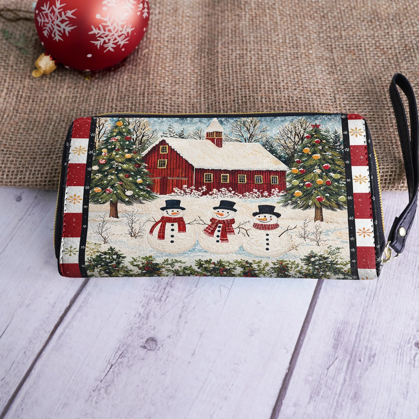 Shineful Leather Clutch Purse With Wristlet Strap Handle Country Christmas Charm