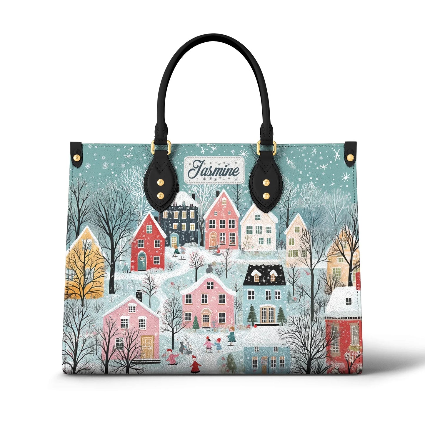 Glänzende Ledertasche Personalisiert Weihnachten Winter Wunderland