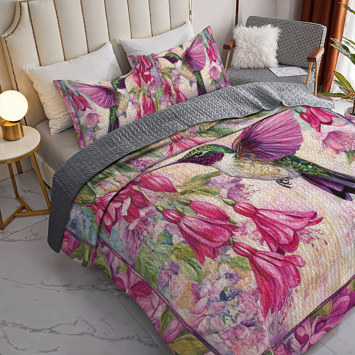 Shineful All Season Quilt 3-Piece Set Hummingbird Blossom