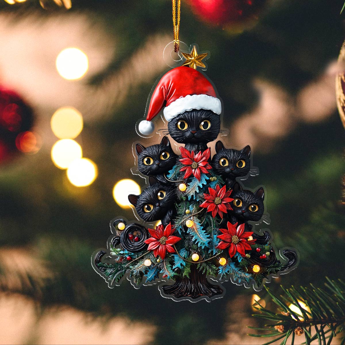 Shineful 2D Acrylic Ornament Cute Black Cats Christmas Tree