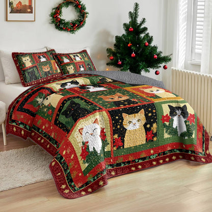 Shineful All Season Quilt 3-Piece Set Holiday Kittens