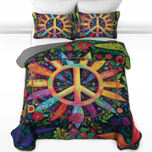 hineful All Season Quilt 3-Piece Floral Peace Sign Paradise