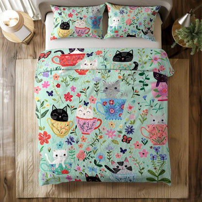 Shineful All Season Quilt 3-Piece Set Cat Cups