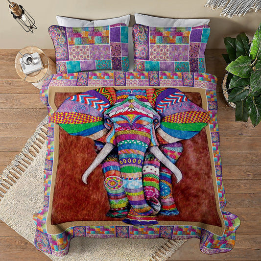 Shineful All Season Quilt 3-Piece Set Coloful Elephant