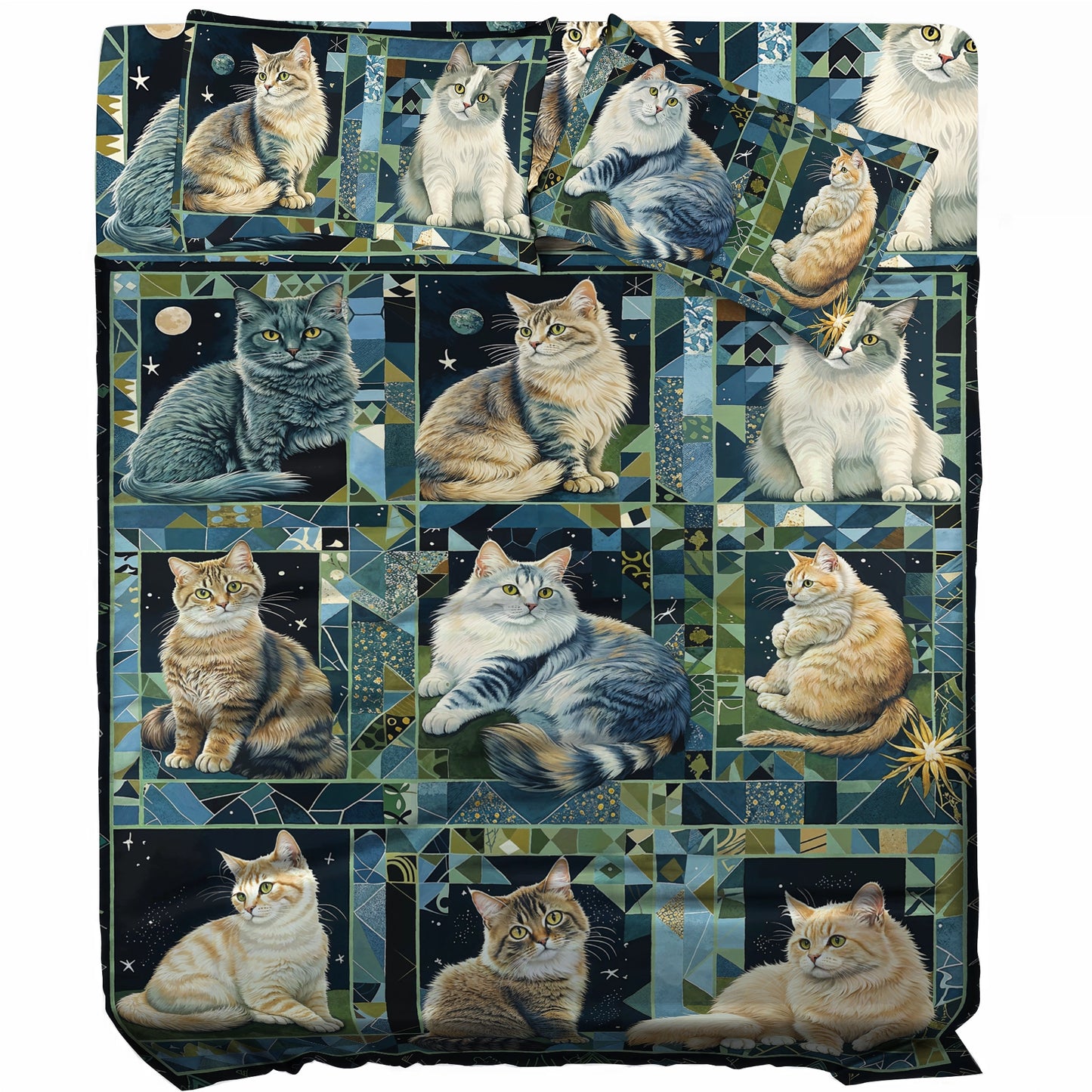 Shineful 4-Piece Bed Sheet Set Cat Purrfect Companions