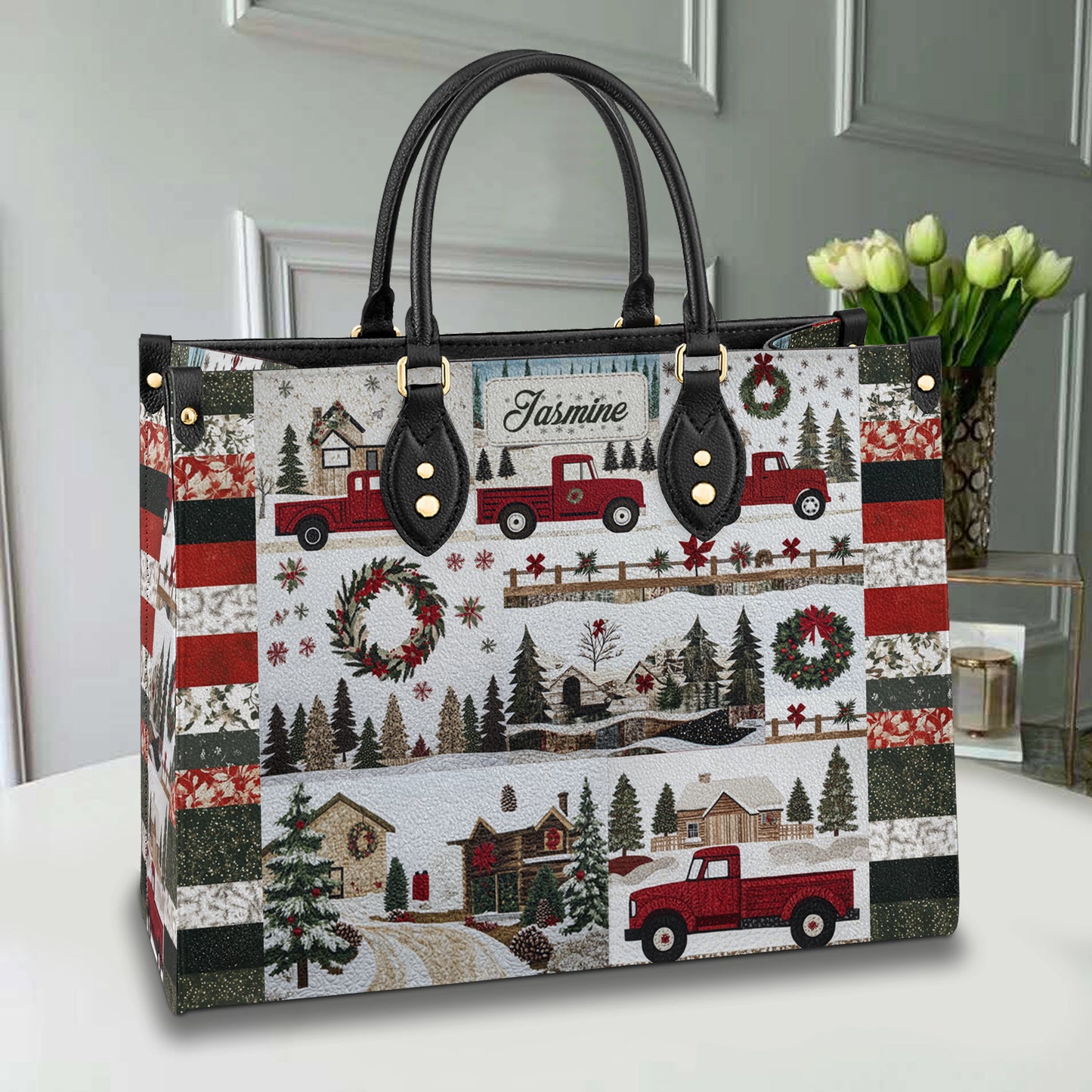 Glänzende Ledertasche Personalisiert Weihnachten Country Truck