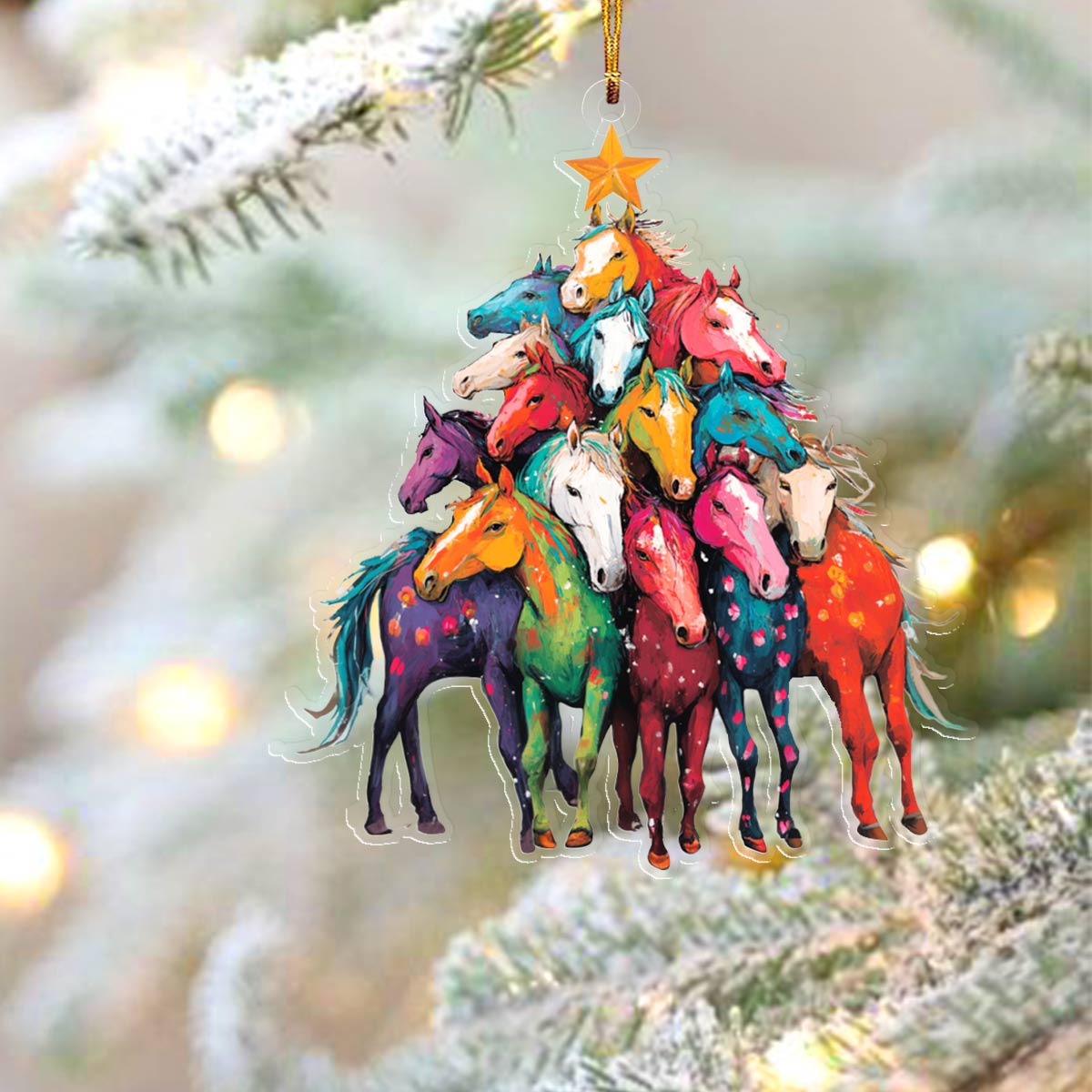 Shineful 2D Acrylic Ornament Colorful Horses Christmas